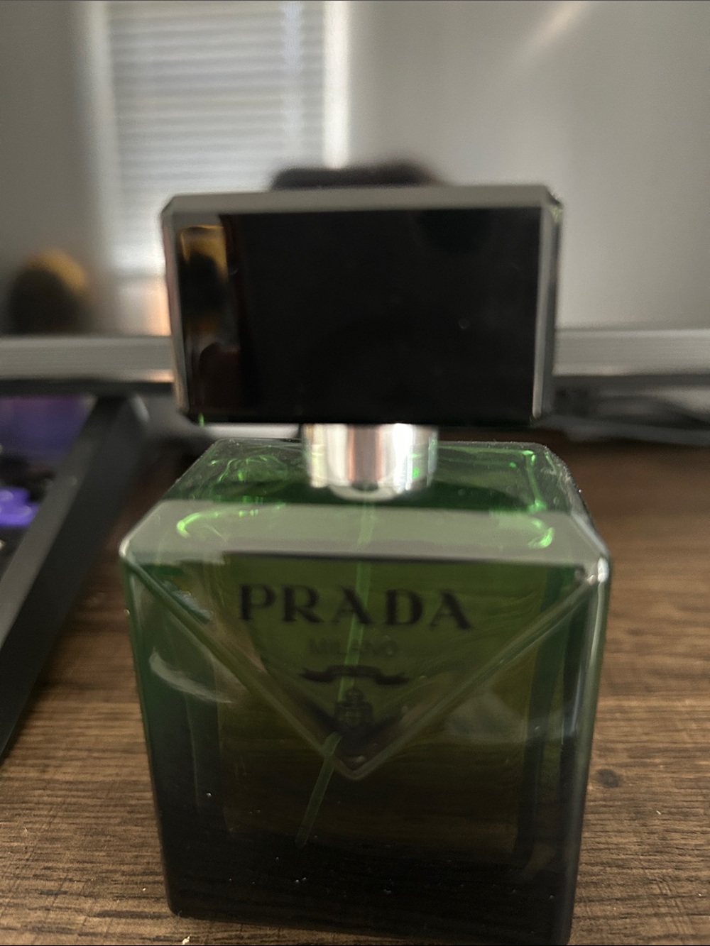 Prada Green Glass Fragrance Bottle with Black Cap